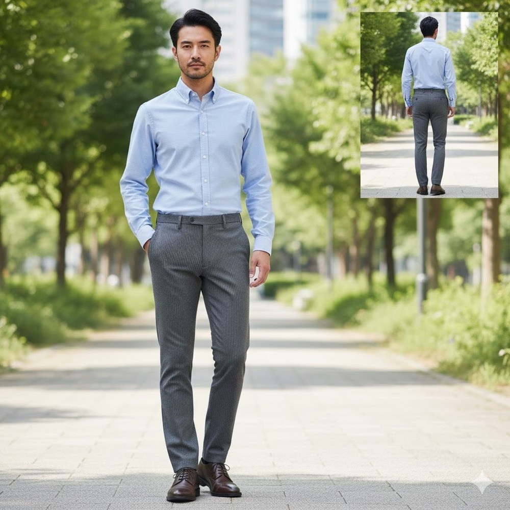 Uniqlo Men DRY PerfectShape Dress Pants 34x33 Charcoal Pinstripe‎ Flat Front